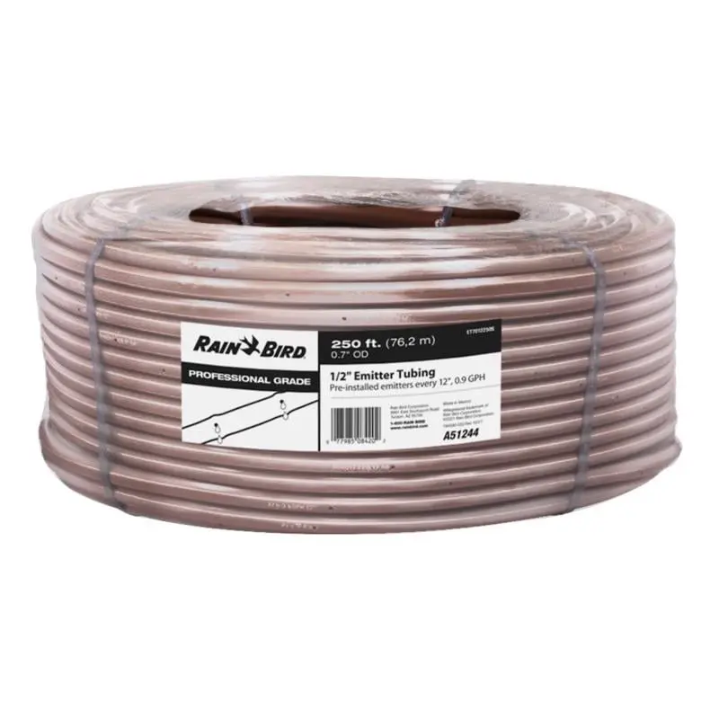 Rain Bird 7043231 Rugged 1/2 in. x 250 ft. Polyethylene Drip Irrigation Emitter Tubing, 45 psi, Uniform Water, Water Conservation Drip Irrigation Kits Component for Ground Cover