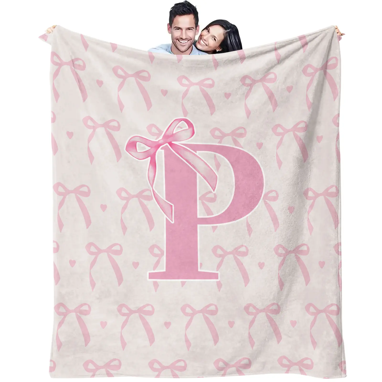 Pink Bow Custom Initial Throw Blanket, Sweet Girl Style Heart Print, Soft Warm Cozy Skin-friendly, Ideal for Bedroom Living Room Sofa Dorm Decor Pink Bow Custom Initial Throw Blanket, Sweet Girl Style Heart Print, Soft Warm Cozy Skin-friendly, Ideal for Bedroom Living Room Sofa Dorm Decor