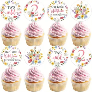 24 Pieces Wildflower 2anniversary Birthday Cupcake Toppers Girl  Flowers Second Birthday Cake Decorations Our Little Wildflower Is Turning Two Birthday Decor for 2 Year Old Garden Birthday