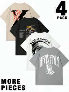 Men's Graphic Print T-Shirt, Soft Round Neck, Slight Stretch, Breathable Casual Street Fashion Top for All Seasons, Comfortable Daily Wear