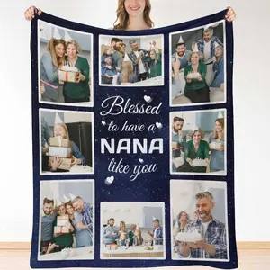Gifts for Nana Personalized Blanket Customized Blankets with Photos Grandma Grandmother Picture Throw Blanket Birthday from Granddaughter