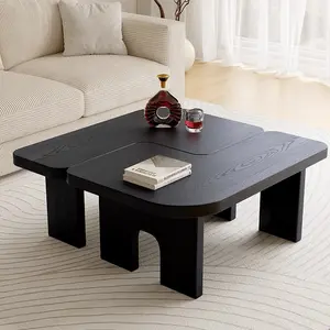 Modern Black Wooden Nesting Coffee Table Set, 70.86" Extendable Splicing Center Table for Living Room, Space - Saving Accent Furniture with Smooth Surface