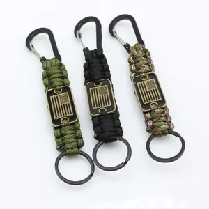 1pc Braided Keychain Lanyard Strap With USA Flag For Outdoor Emergency