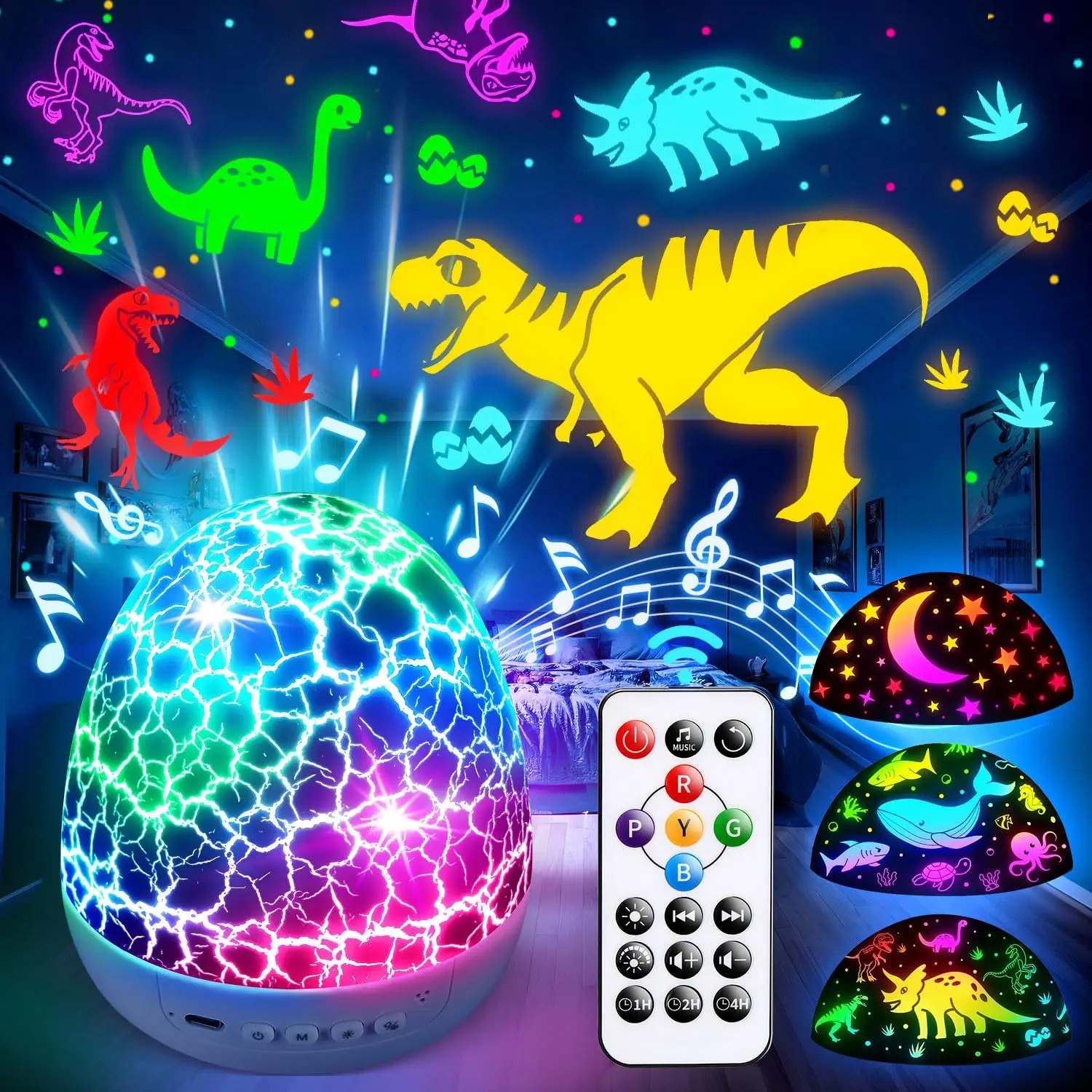 Dinosaur Toys for Kids 3-5 Easter Gifts for Kids Toys Night Light Projector Dinosaur Eggs Easter Eggs Night Light for Kids |   15 Sounds & 3D Films |   31Colors & Remote Control |   Easter Toys