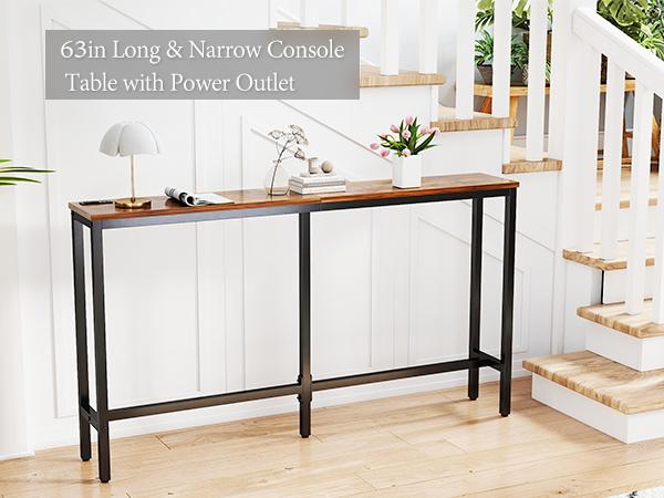 71-Inch Console Table Entryway Sofa Table with Power Outlets, Long Sofa Table for for Entryway, Hallway, Corridor, Rustic Brown