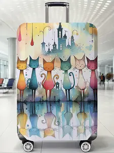 Cat Print Elastic Luggage Cover, Casual Travel Accessory, Travel Essentials for All Seasons, Dustproof Protection with Stretch Polyester Fabric
