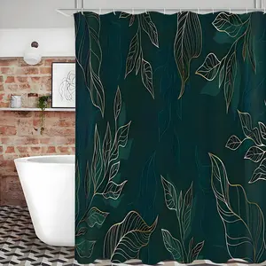 1pc Waterproof Green Leaf Shower Curtain-Stylish & Durable,Proof, Machine Washable, Quick-Drying with Rust-Hooks - Aesthetic Bathroom Decor for Windows-Easy Clean Modern Accent removable weight hotel style room non-slip pattern bathroom curtain home Green