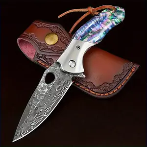 IRIDESCENT Damascus Knife for ALL Adults!  Razor-Sharp EDC w/ Leather Sheath  | Ultimate Gift for HIM & HER (Dad, Mom, Grads, BFF) + Birthdays