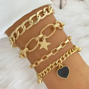 Star & Heart Layered Bracelet Set   Luxe Golden Charm Layer Bracelet Set