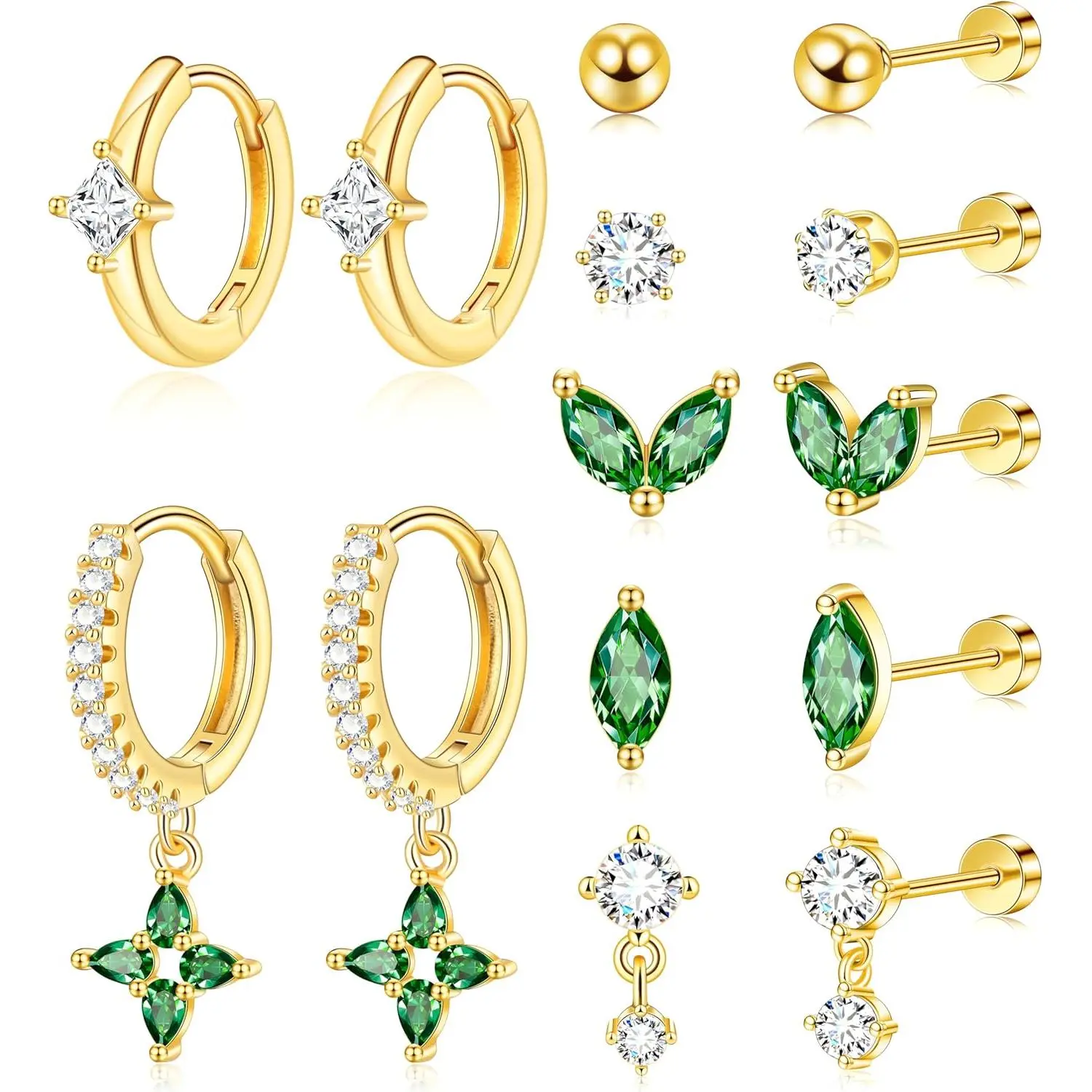 Flat Back Stud Earrings Set Surgical Stainless Steel Dainty Cartilage Earring Pack for Women Men