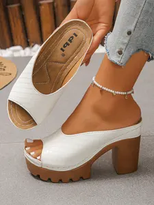 Women's Plaid Platform Mules - Retro Checkered Block Heels with Peep Toe, Chunky High Heel Slides for Summer Parties & Daily Style