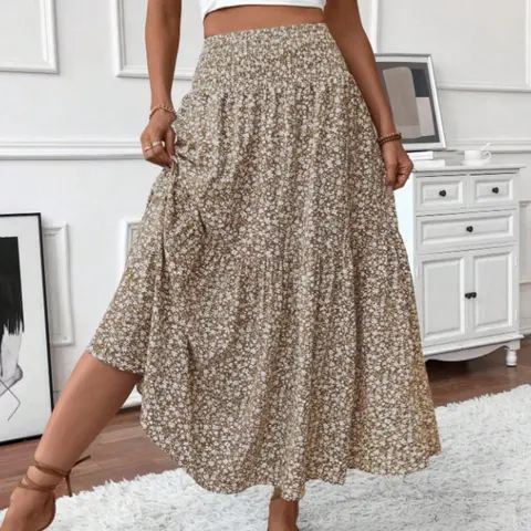 Women's Casual Comfortable Stylish Aesthetic Bohemian Ditsy Floral Loose Elastic Waistband A-Line Long Skirt for Vacation, Spring & Summer