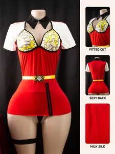 Ladies Costume Dress Suit Set (dress + Panties + Scarf + Leg Band), Stylish Color Contrast Design, Fitted, Perfect Valentine's Gift for Her