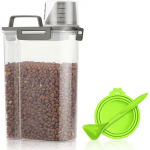 Small Dog Food Storage Container 3 Qt with Cat Food Can Cover and Mixing Spoon, Portable Travel Pet Food Dispenser with Large Spout and Cup