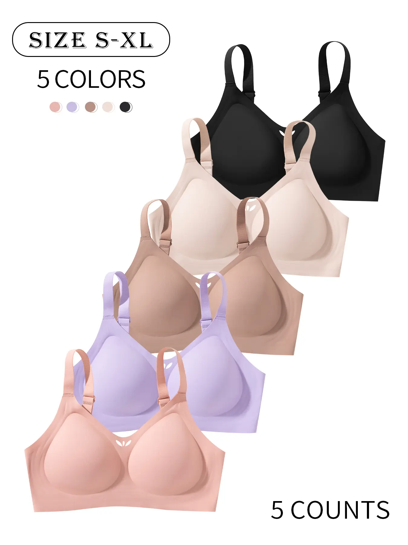 5Pack/5 colors seamless jelly women's underwear with adjustable straps and hook closure, lightweight, skin-friendly, gathers and lifts to prevent sagging, suitable for daily wear, yoga, and sports, seamless bra, Jelly wireless bralette