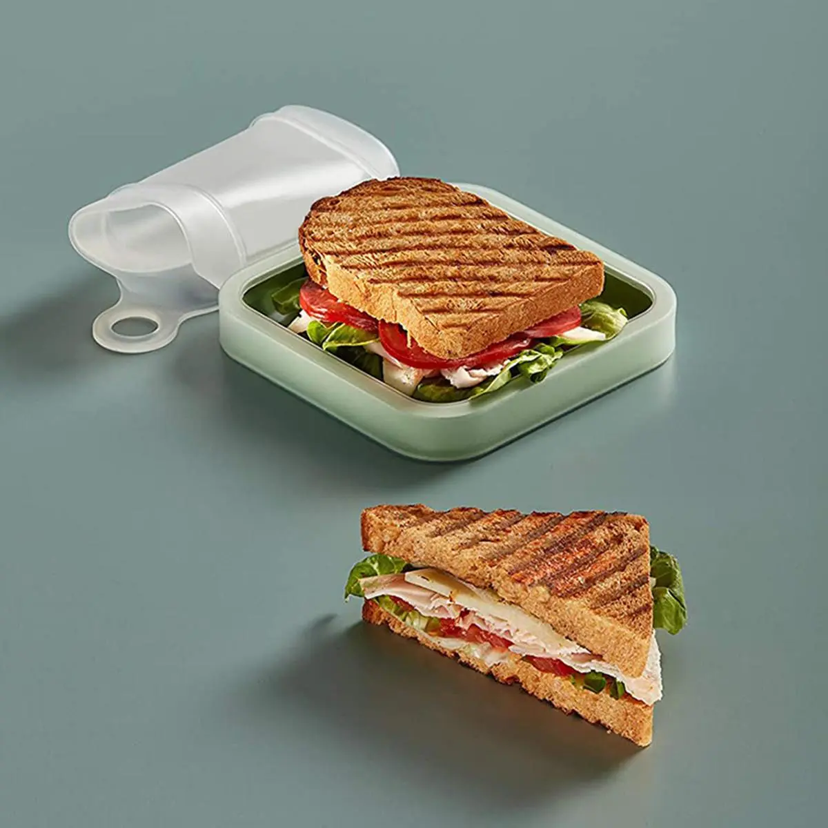 Silicone Sandwich Box, Portable Lunch Box with Lid, Lunchboxes, To Go Food Containers, Food Storage Container for Home Office School, Silicone Bento Box, Healthy Eating Containers