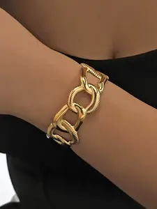 Fashion Geometric Stainless Steel Lock Clasp Women's Bracelet, Daily Wear Jewelry Gift, Stylish Accessory for Ladies, Cuban Link Bracelet