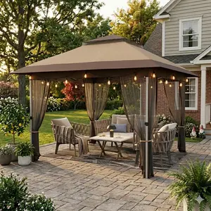 12x12 FT Double Roof Gazebo Tent, Pop-Up Patio Shade with Full Mosquito Netting, 121 Sq.Ft Coverage for Backyard Garden Party & BBQ shelter