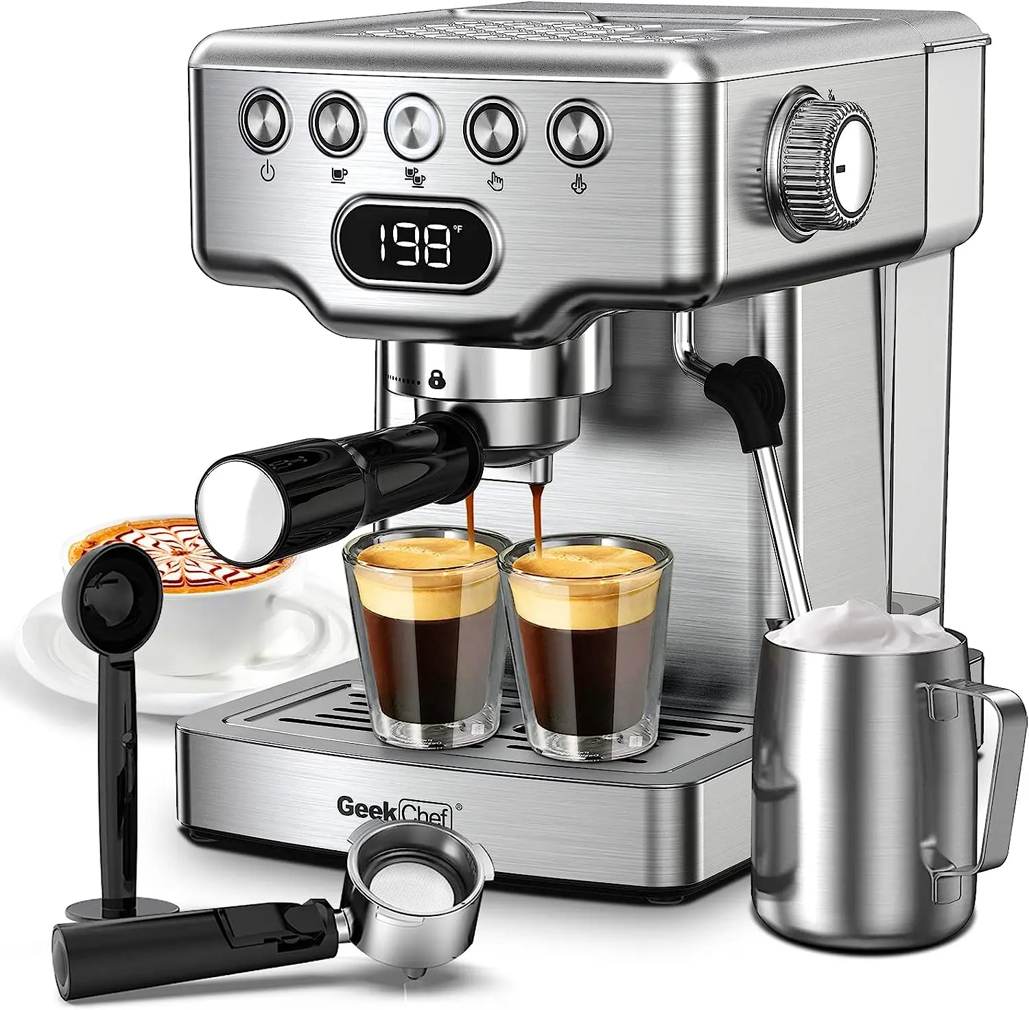 Machine Shop Geek Geek Chef Espresso Machine, 20 Bar Coffee Machine, Fast Heating ...