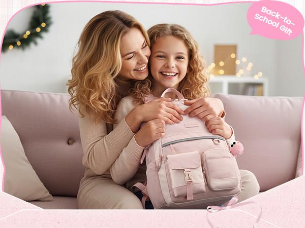 LOVEVOOK School Backpack for Teen Girls, Student Backpack Purse for 8-16 Teenage, Cute Kid Bookbag with Large Cup Holder, Back to School Backpacks Fit 15.6 Inch Laptop, Large College Travel Bag Gift