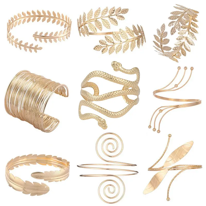 Unisex Trendy Bangles Stackable Bracelets - European-American Street Style Personalized Multi-Layered Metal Open Bangle with Vintage Musical Notes, Leaf, Sun Accents, Stackable Bracelet
