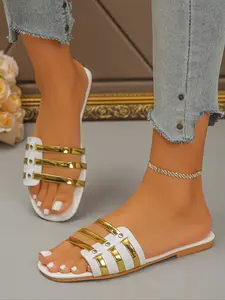 Women's Fashionable Platform Sandals, Casual Comfortable Sandals for Summer, Lightweight Breathable Shoes for Daily Wear, Girl, PU Leather Slides
