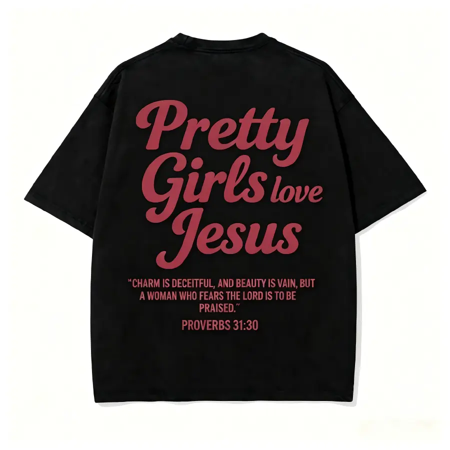 Pretty Girls Love Jesus Vintage Graphic Tee Women's Oversized Streetwear Short Sleeve Crewneck Cotton Shirt For Church Sunday Worship Casual Outfit,tshirt,music