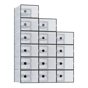 Clear Shoe Storage Boxes, 15-Pack Plastic Stackable Shoe Containers with Lids, Display Sneaker Case Organizer for Closet, Under Bed, Entryway,Black