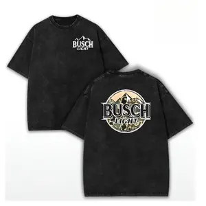 washed cotton, Camo Mountain Silhouette Graphic Shirt - Busch Light Inspired Beer Apparel - Double Sided Premium Cotton Shirt - Hunting & Fishing Apparel - Cool Gift for Beer Lovers