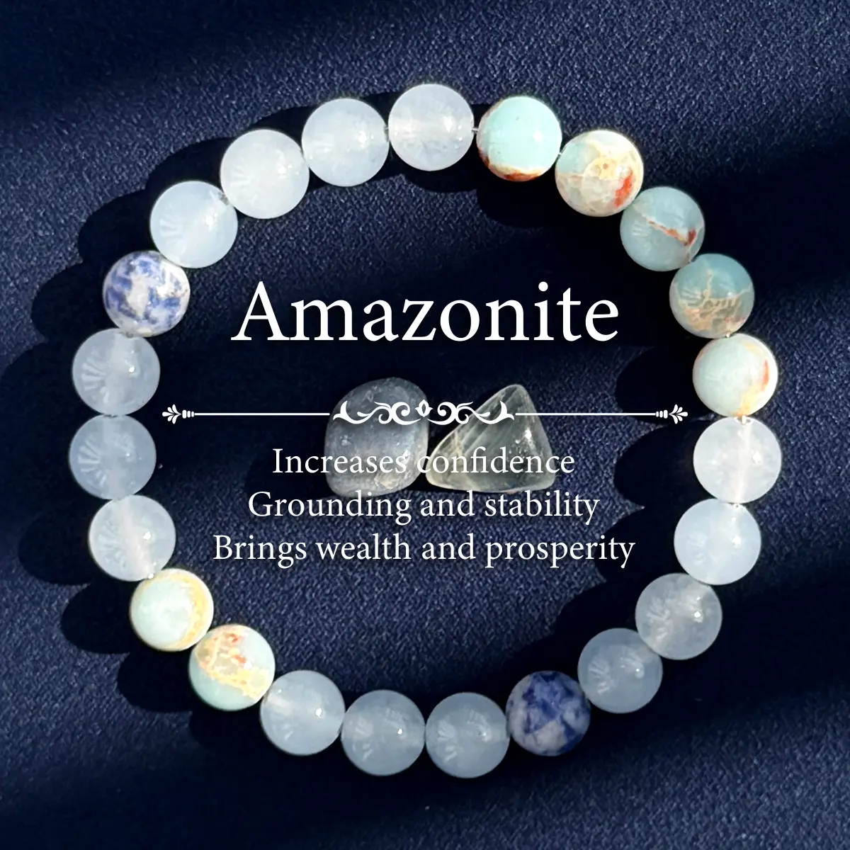 Amazonite & Lapis Lazuli Handcrafted Bead Bracelet Good Luck Wealth Crystal Jewelry Gift Stress Relief Men Women Confidence Self Esteem Homeopathic Solid Format