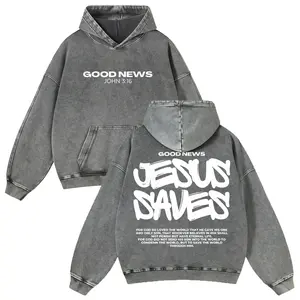 Jesus Saves 380g Autumn VIntage Washed Hoodie Graphic Sweatshirt