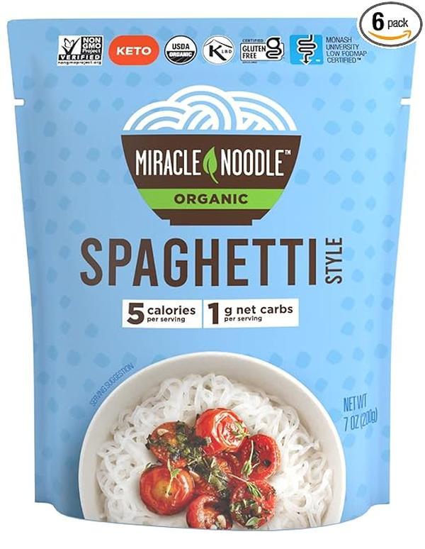 Miracle Noodle Ready to Eat Organic Spaghetti Pasta, 7 Oz (Pack of 6), Plant Based Shirataki Konjac Noodles, 5 Calories, 1g Net Carbs Per Serving, Keto, Gluten-Free
