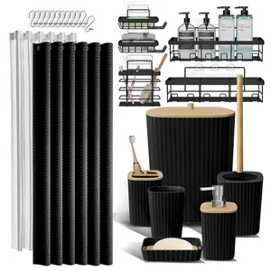 Hearth & Harbor Shower Curtain and Bathroom Accessories Complete Set And Shower Caddy for Bathroom Organization – Elegant Fine-Ribbed Design, Durable & Easy to Clean, Rust-Resistant Shower Curtain Rings.
