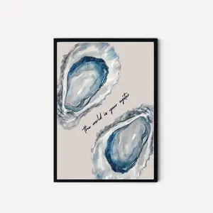 Aesthetic Coastal Beachy Wall Art - Blue Oyster Print - Light Blue Preppy Decor for College Dorms Artistic Photo Poster