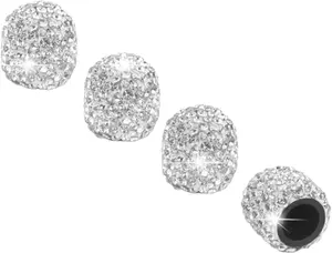 4 Pcs Diamond Crystal Car Tire Valve Caps Shining Dust-proof Wheel Valve Cover Vehicle Bling Sparkling White Diamond Car Styling Accessories, Crystal Rhinestone Car Tire Valve Caps