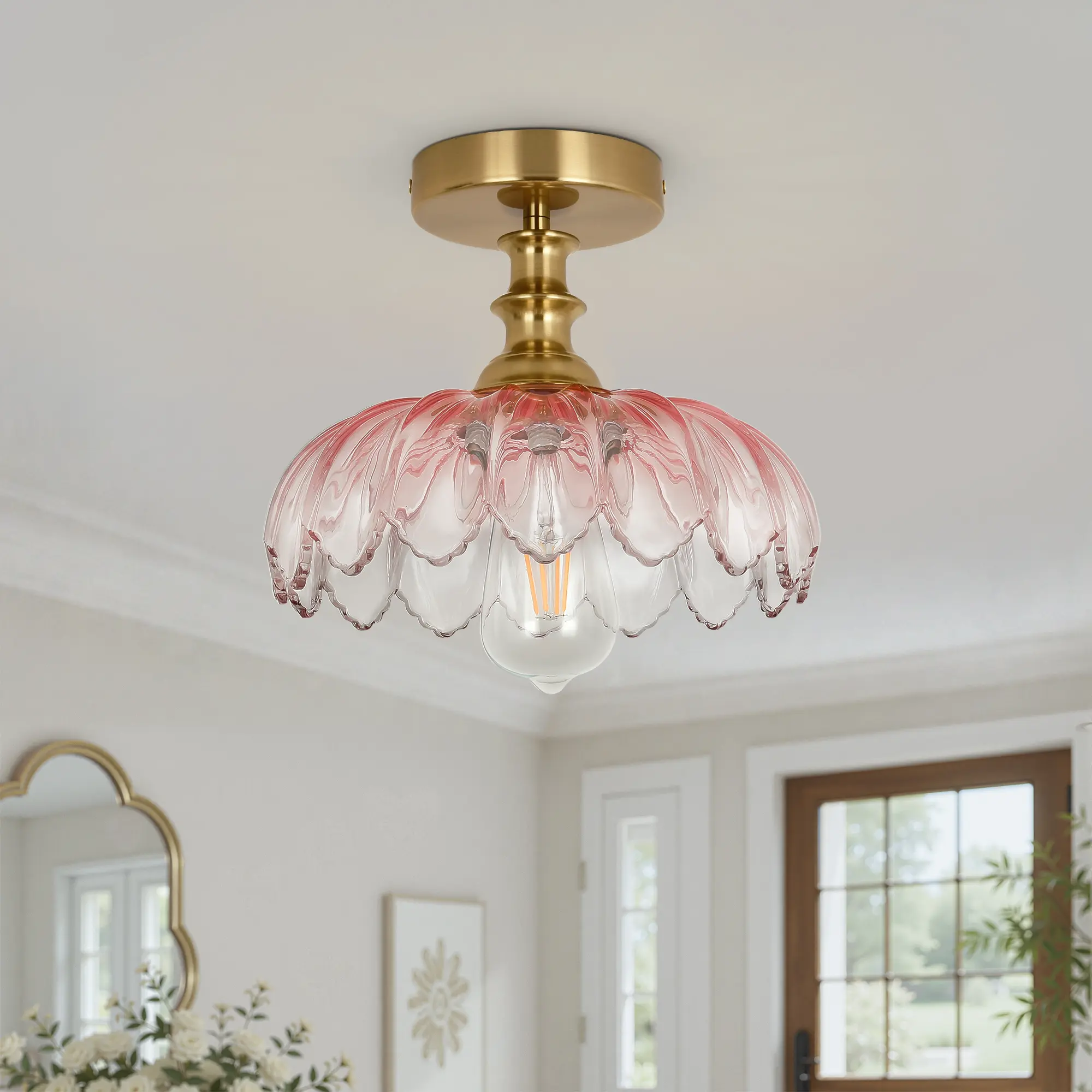 10.23in Petal Glass Ceiling Light ,  Ambient Light for Hallway Closet Bedroom