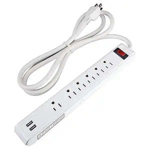 6-Outlet Power Strip with 2 USB Charging Ports 6-Foot Cord Surge Protection White Electrical Outlet Extender
