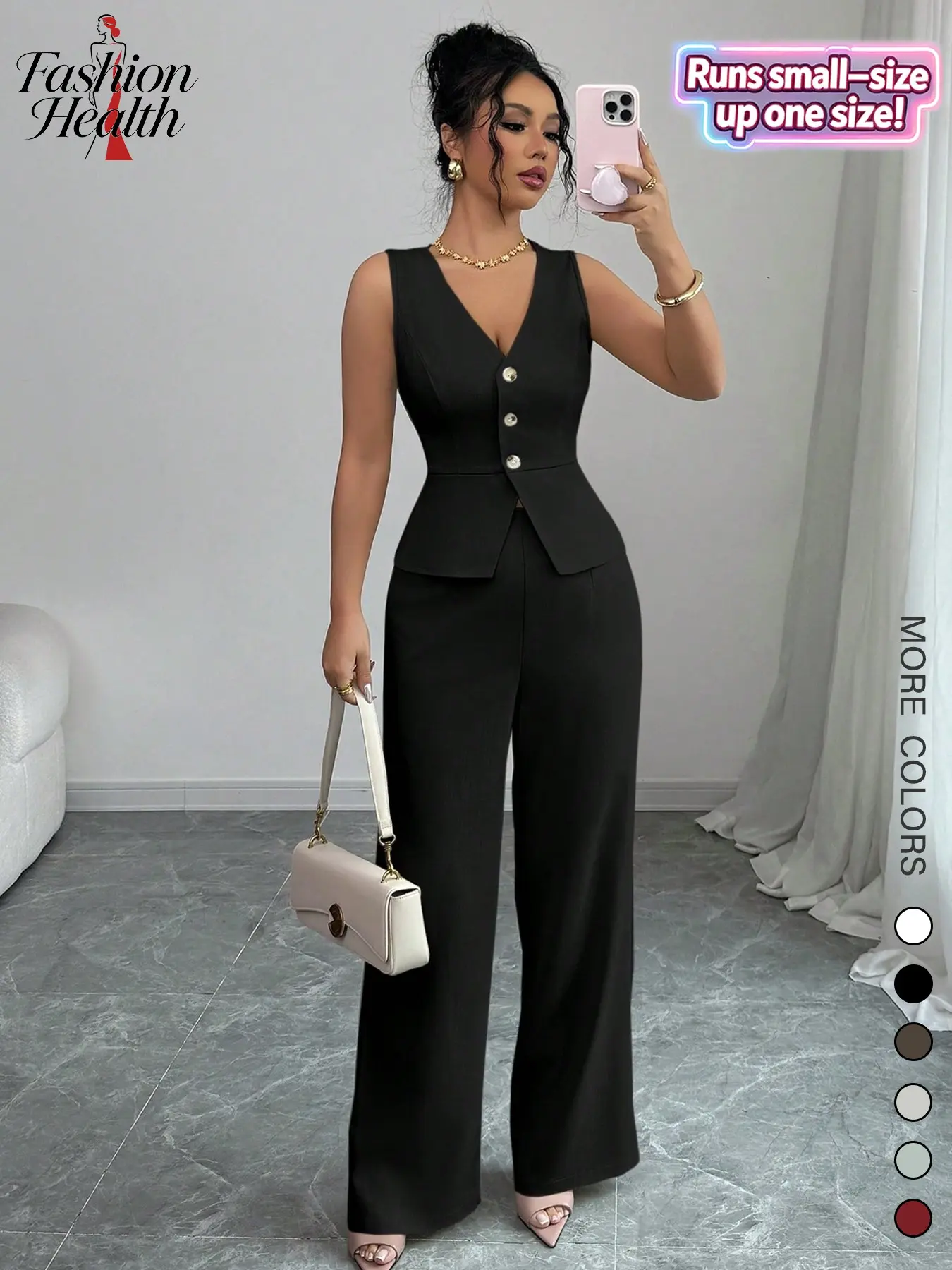 2026 Spring Summer European Style Women's Basic Solid Color Sleeveless Slim Fit Vest Two-Piece Matching Suit Set Outfits, Casual Fashion for Daily Wear