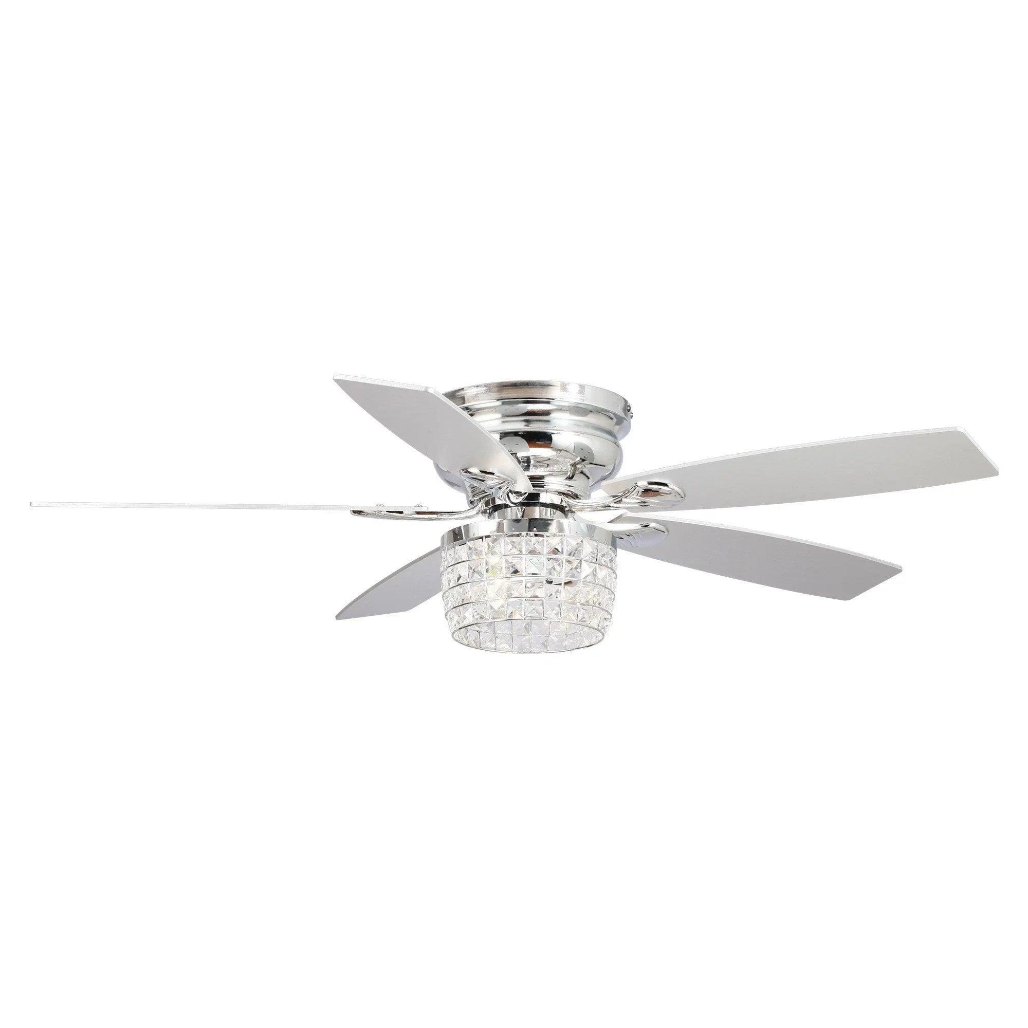 52" Panipat Modern Chrome Flush Mount Crystal Ceiling Fan with Light & Remote Control