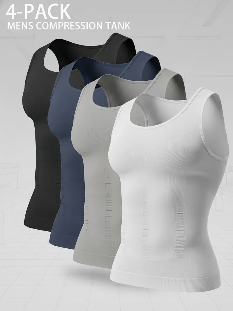 Men’s Compression Tank Top Shapewear – Slimming Body Shaper Vest with Tummy Control & Chest Compression, Seamless Breathable Undershirt for Daily Wear