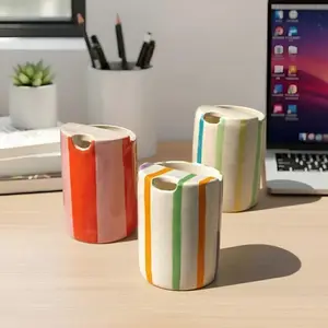 Aesthetic Handmade Ceramic Mug - Vibrant Multicolor Striped Pottery Cup, Unique Gift for Girls, Coffee Lovers & Anniversaries, Perfect for Daily Use