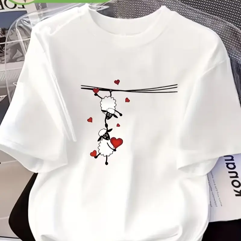 Summer Printed T-Shirt, 100% ; Loose Fit Casual Crew Neck Short Sleeve T-Shirt; Women's Breathable Top; Comfortable and Soft Loungewear; Suitable for Everyone's Daily Wear and Home Office; All-Season Apparel