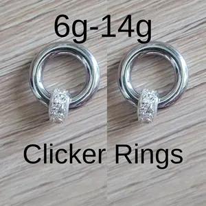 Pair Silver Clicker Rings 6g–14g | Surgical Steel Hoop Earrings with Rhinestone | Septum Nose Ear Wedding Jewelry for Stretched Piercings