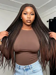 Fashion Full Lace Braided Wig, Synthetic Box Braid, Handmade Headband Wig, Suitable for Women, All Seasons, Long Straight Hair