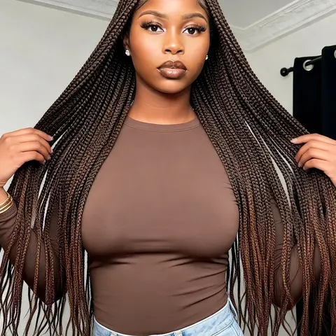 Fashion Full Lace Braided Wig, Synthetic Box Braid Handmade Headband Wig with Long Straight Hair, Box Braided Synthetic Wig for Women, All Seasons, Lace Wigs, Synthetic Braids