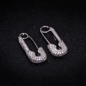 Original design paper clip earrings Micro-encrusted zircon pin mini earrings Simple ins earrings for women
