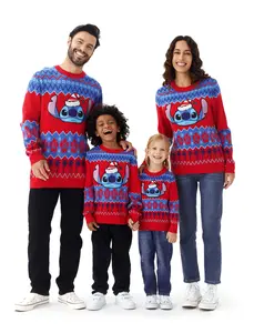 PatPat Disney Stitch Christmas Family Matching Snow Sweater – Fun Holiday Long-Sleeve Crewneck Pullover Outfit for Festive Party
