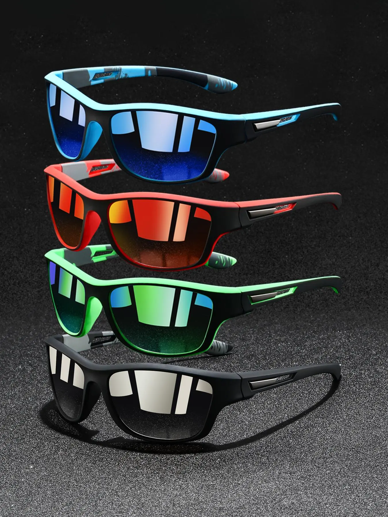 4 pairs latest model camouflage sports glasses, Outdoor sports eyewear, unisex, multiple color options, with anti-slip rubber nose pads, improves wearing comfort, ideal gift for outdoor activities, driving, beach vacations