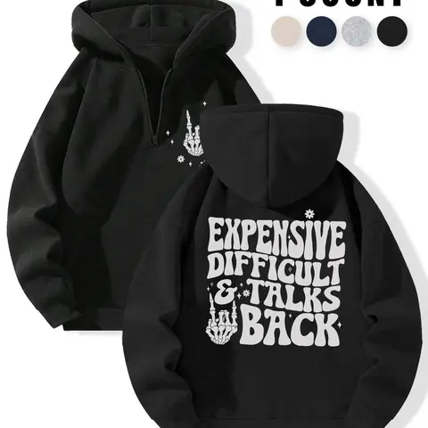 Women's Letter Print Drop Shoulder Slogan Hoodie, Fashion Casual Hooded Sweatshirt for Daily Holiday Outdoor Wear, Women Clothing for Fall & Winter, Essential Hoodie