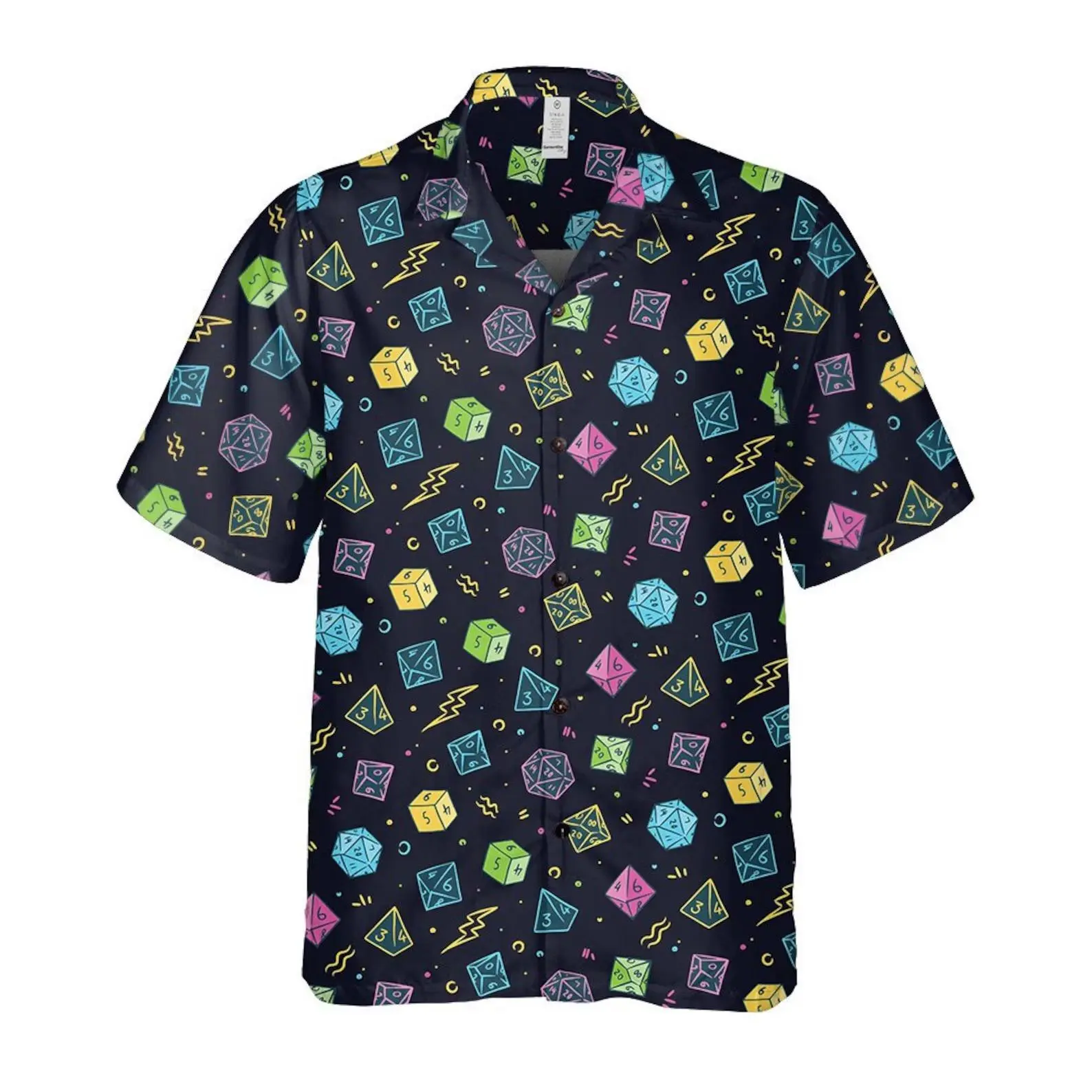 Men's DND Dice Print Hawaiian Shirt - Retro Stylish Oversize Baggy Short Sleeve Button-Up Tops, Soft Breathable Poly-Cotton Blend Fabric, Sunny Tropical Island Vibe, 3XL Loose Menswear Shirt